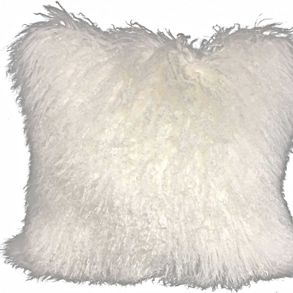 20" Bright White Genuine Tibetan Lamb Fur Pillow With Microsuede Backing - Homeroots - Flyclothing LLC