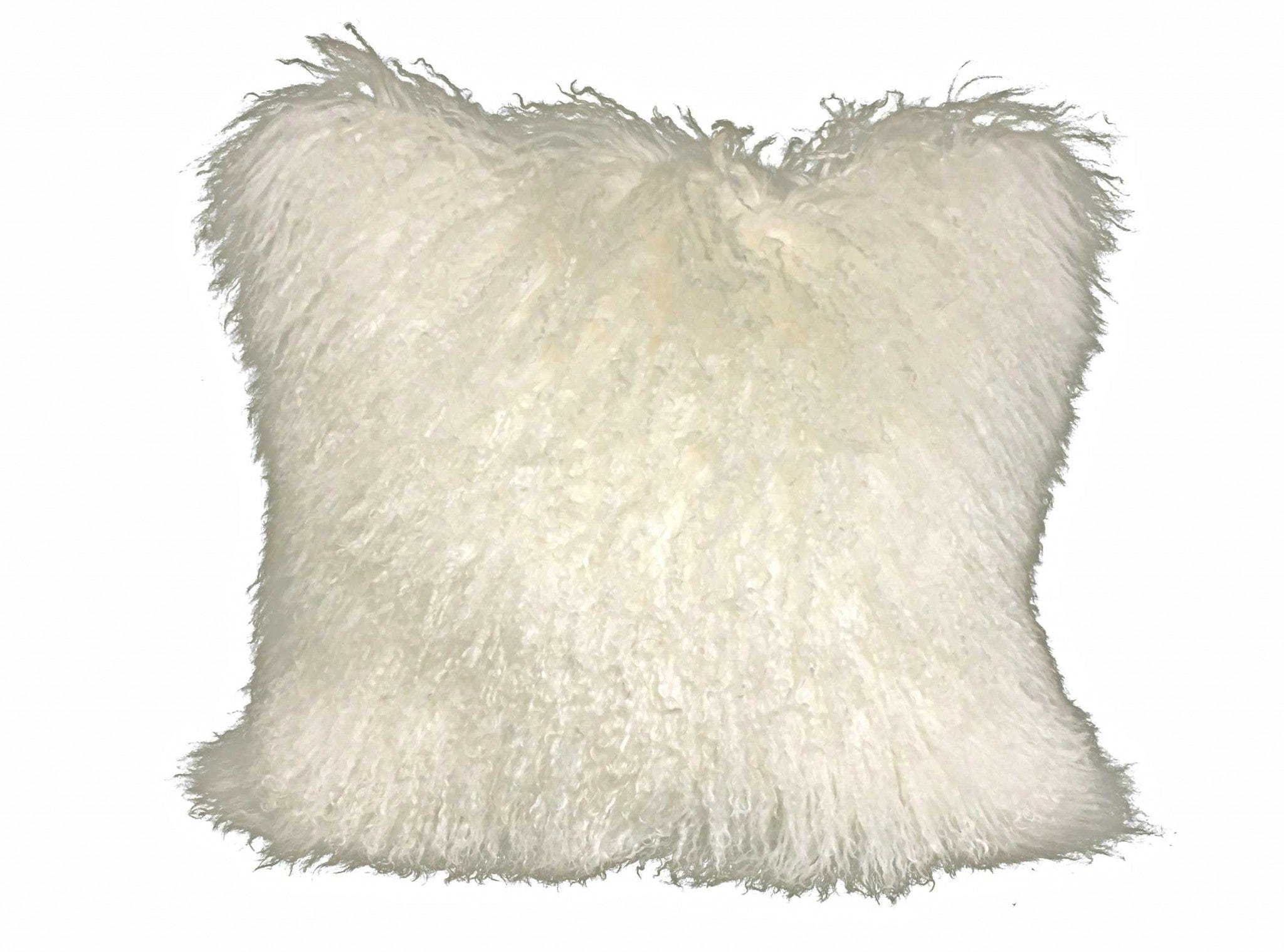 20" Creamy White Genuine Tibetan Lamb Fur Pillow With Microsuede Backing - Homeroots - Flyclothing LLC