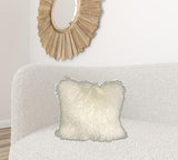 20" Creamy White Genuine Tibetan Lamb Fur Pillow With Microsuede Backing - Homeroots - Flyclothing LLC