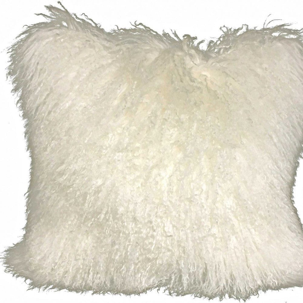 20" Creamy White Genuine Tibetan Lamb Fur Pillow With Microsuede Backing - Homeroots - Flyclothing LLC