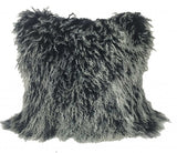20" Black White Genuine Tibetan Lamb Fur Pillow With Microsuede Backing - Homeroots - Flyclothing LLC