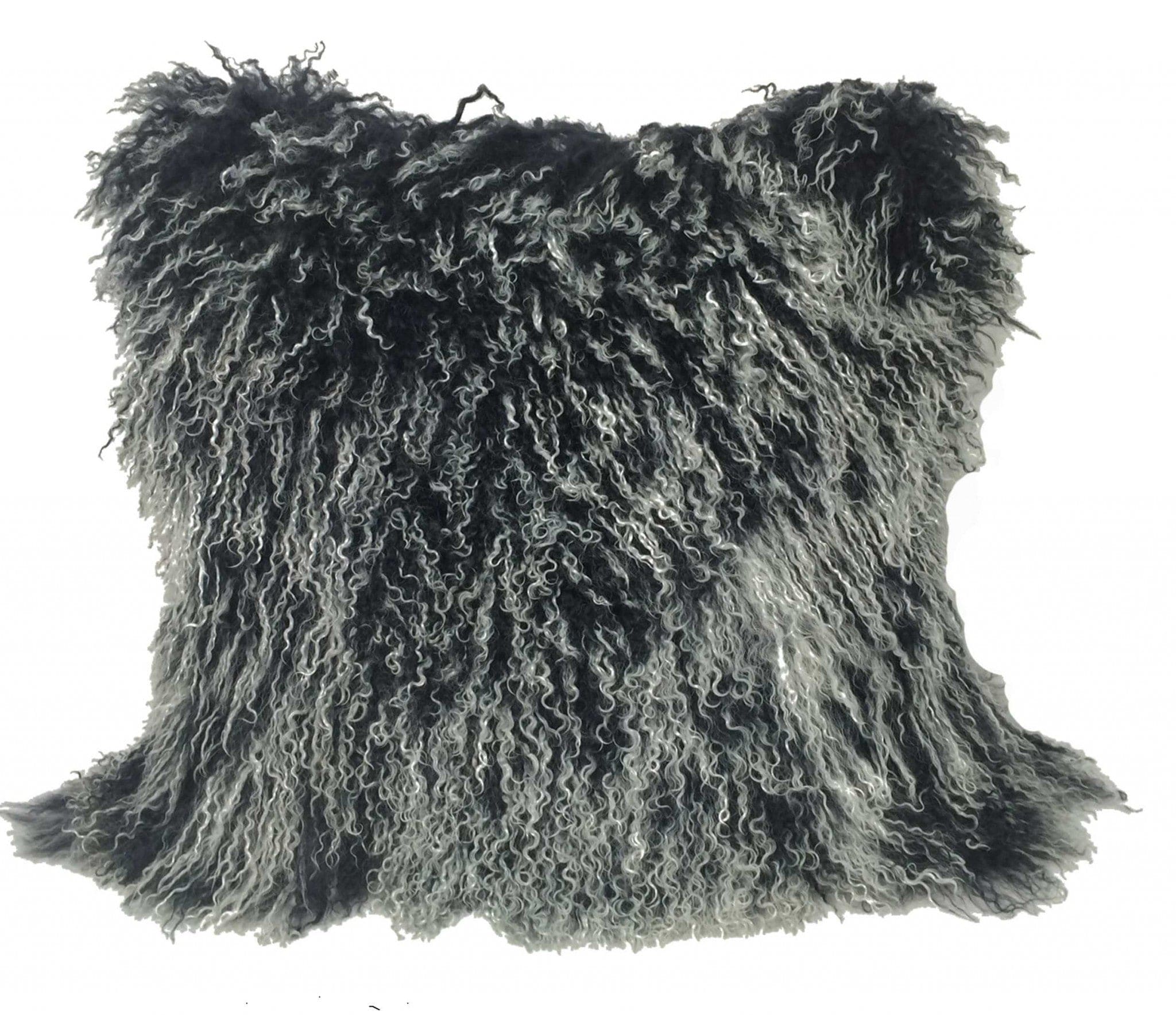 20" Black White Genuine Tibetan Lamb Fur Pillow With Microsuede Backing - Homeroots - Flyclothing LLC