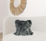 20" Black White Genuine Tibetan Lamb Fur Pillow With Microsuede Backing - Homeroots