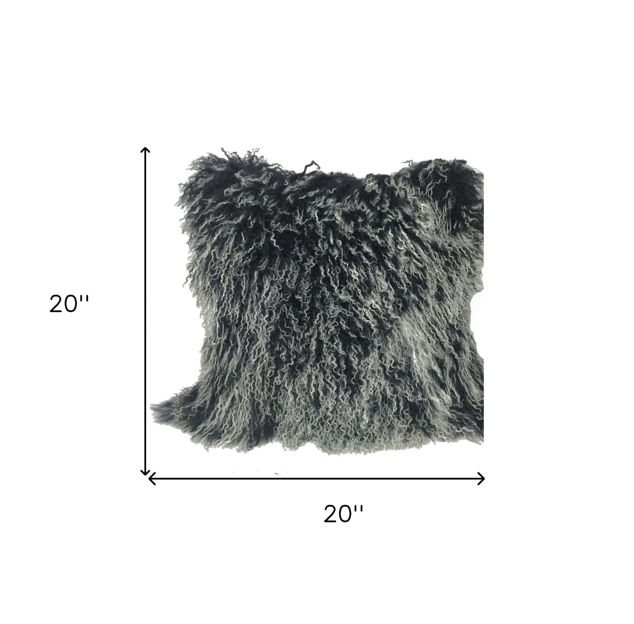 20" Black White Genuine Tibetan Lamb Fur Pillow With Microsuede Backing - Homeroots - Flyclothing LLC