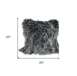 20" Black White Genuine Tibetan Lamb Fur Pillow With Microsuede Backing - Homeroots - Flyclothing LLC