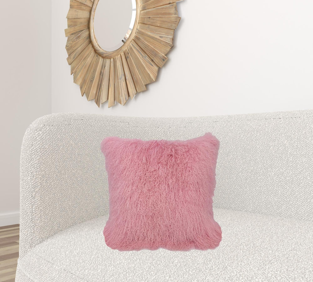 20" Pink Genuine Tibetan Lamb Fur Pillow With Microsuede Backing - Homeroots - Flyclothing LLC