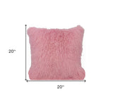 20" Pink Genuine Tibetan Lamb Fur Pillow With Microsuede Backing - Homeroots - Flyclothing LLC