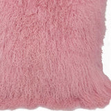20" Pink Genuine Tibetan Lamb Fur Pillow With Microsuede Backing - Homeroots