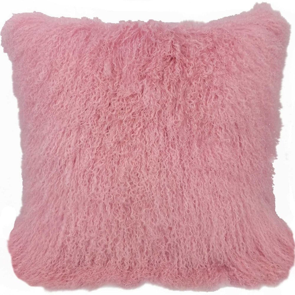 20" Pink Genuine Tibetan Lamb Fur Pillow With Microsuede Backing - Homeroots - Flyclothing LLC