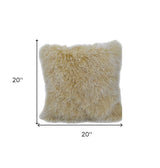 20" Gold Genuine Tibetan Lamb Fur Pillow With Microsuede Backing - Homeroots - Flyclothing LLC