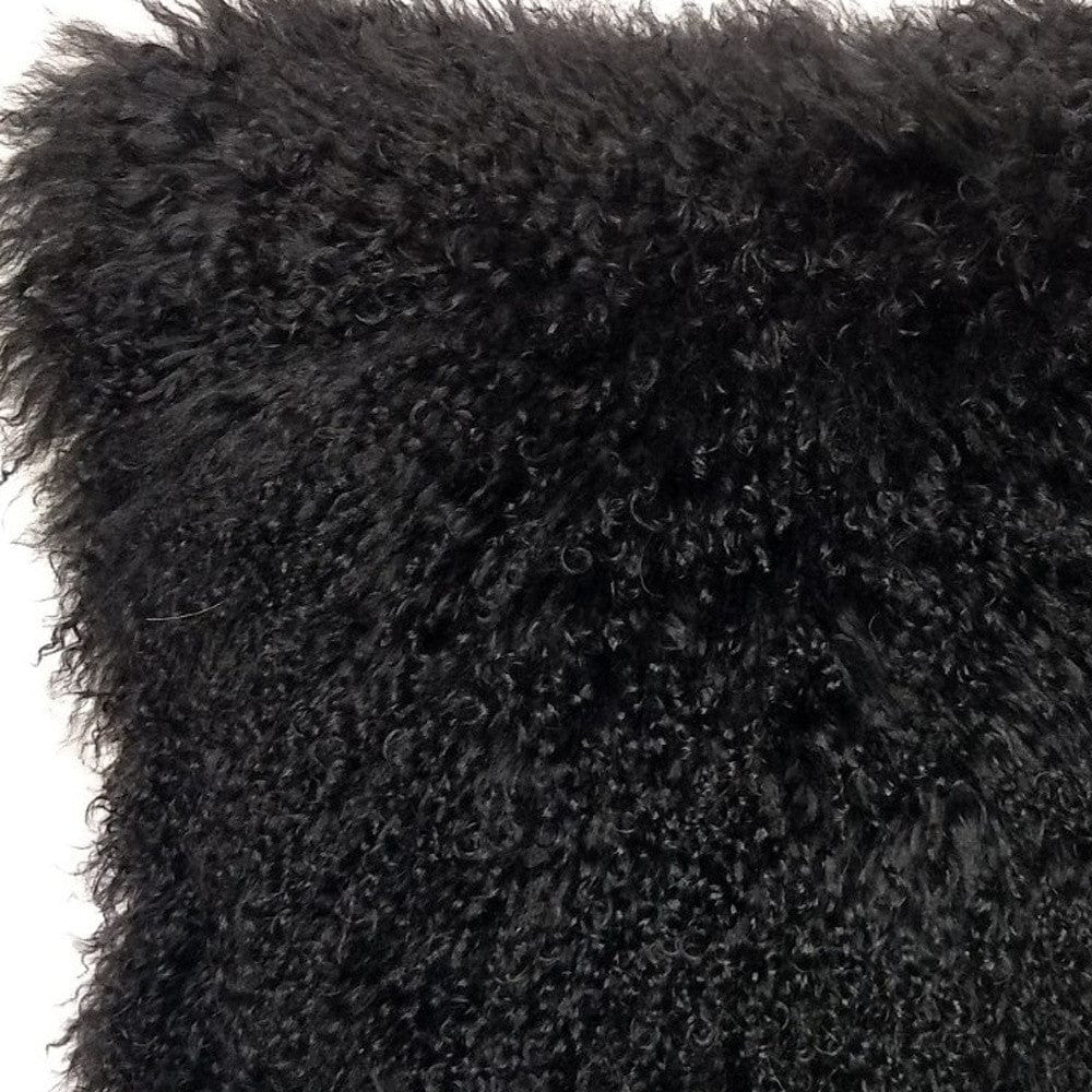20" Black Genuine Tibetan Lamb Fur Pillow With Microsuede Backing - Homeroots - Flyclothing LLC
