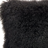 20" Black Genuine Tibetan Lamb Fur Pillow With Microsuede Backing - Homeroots