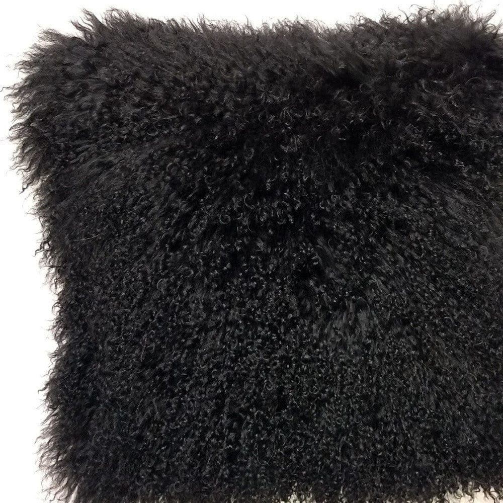 20" Black Genuine Tibetan Lamb Fur Pillow With Microsuede Backing - Homeroots - Flyclothing LLC