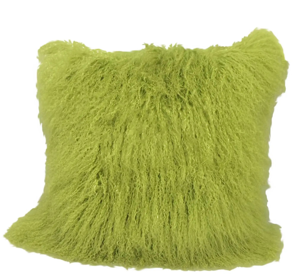 20" Lime Green Genuine Tibetan Lamb Fur Pillow With Microsuede Backing - Homeroots