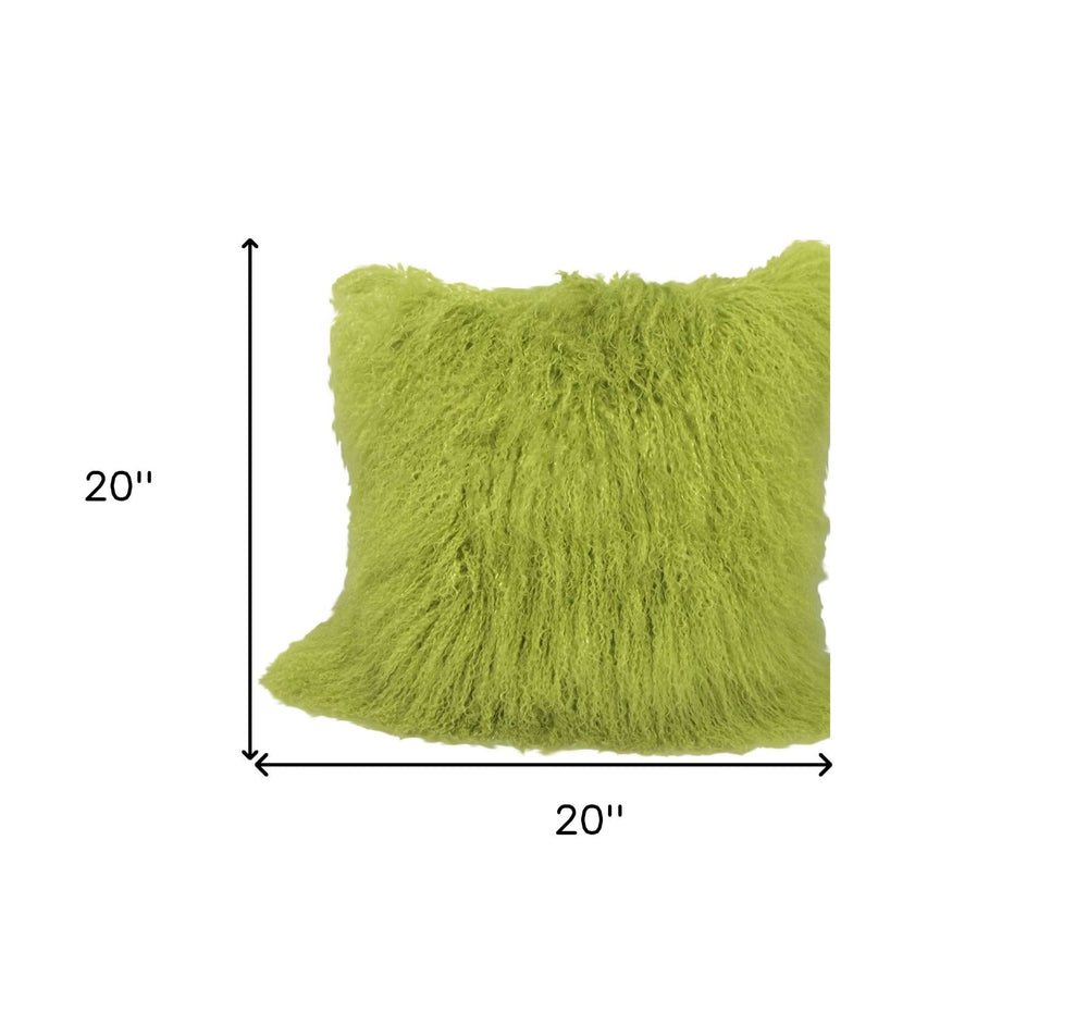 20" Lime Green Genuine Tibetan Lamb Fur Pillow With Microsuede Backing - Homeroots - Flyclothing LLC