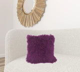 20" Purple Genuine Tibetan Lamb Fur Pillow With Microsuede Backing - Homeroots