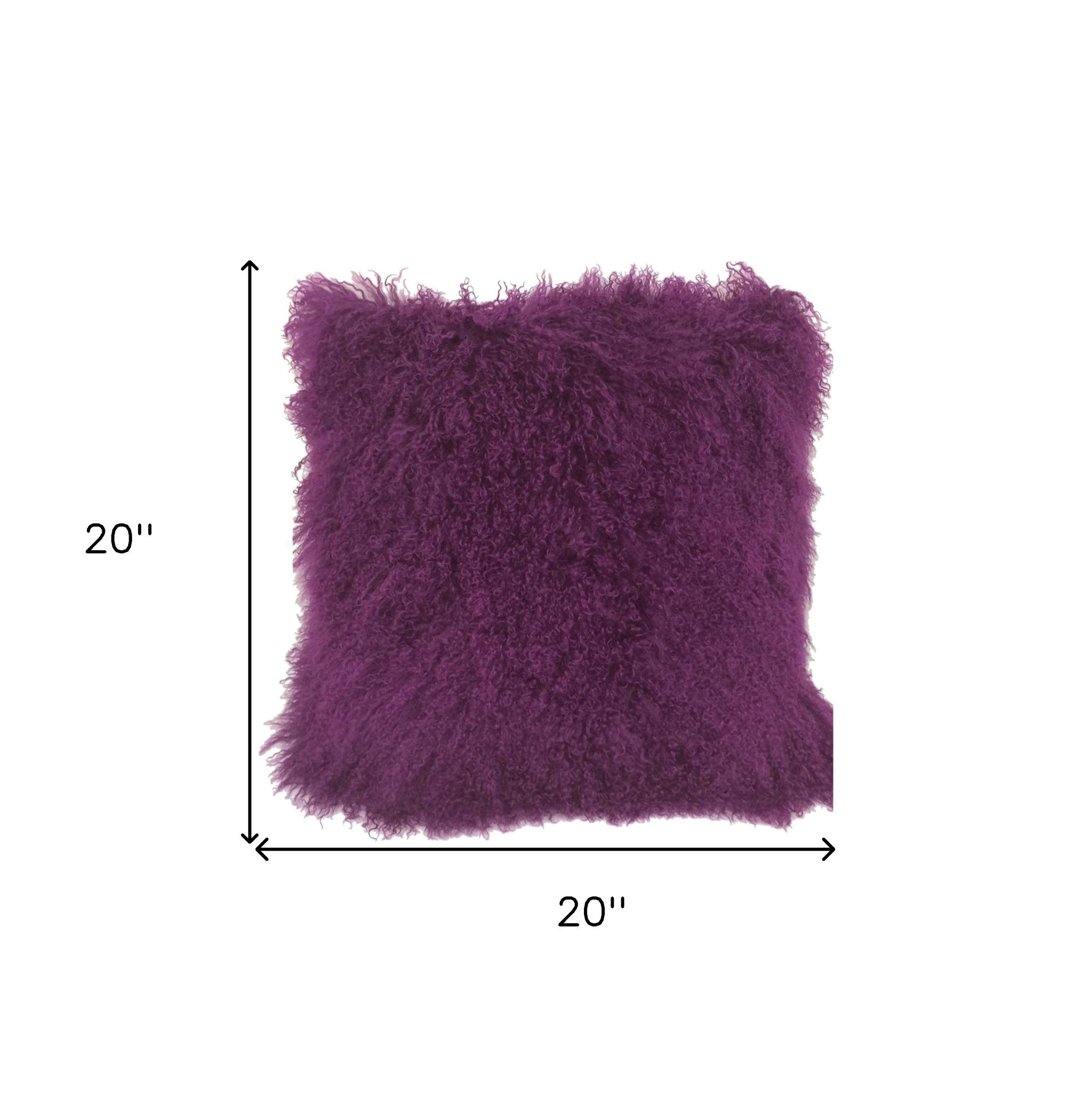 20" Purple Genuine Tibetan Lamb Fur Pillow With Microsuede Backing - Homeroots - Flyclothing LLC