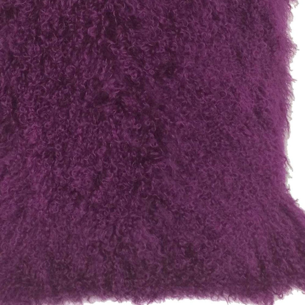 20" Purple Genuine Tibetan Lamb Fur Pillow With Microsuede Backing - Homeroots - Flyclothing LLC