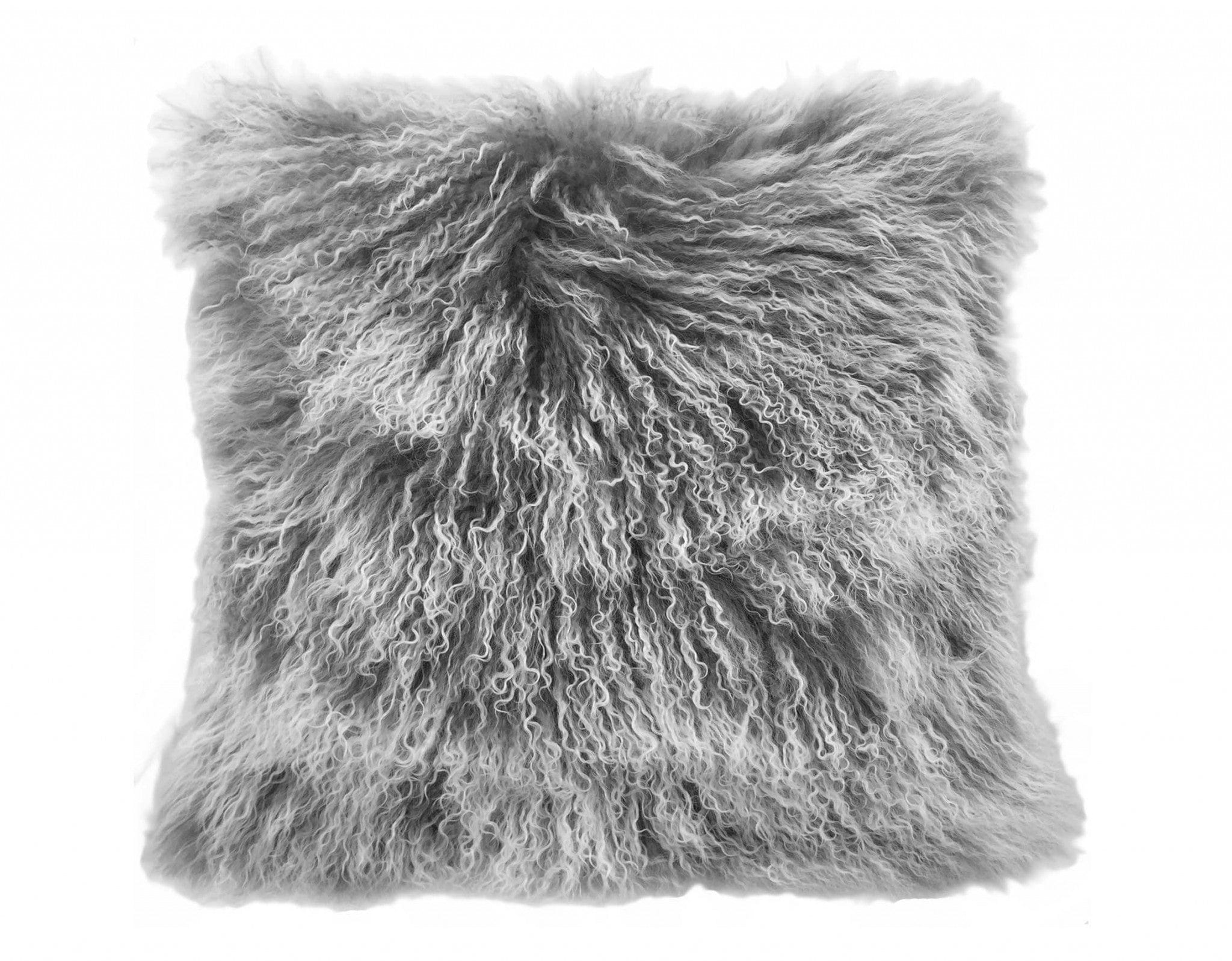 24" Grey Genuine Tibetan Lamb Fur Pillow With Microsuede Backing - Homeroots - Flyclothing LLC