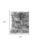 24" Grey Genuine Tibetan Lamb Fur Pillow With Microsuede Backing - Homeroots - Flyclothing LLC