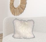 24" Bright White Genuine Tibetan Lamb Fur Pillow With Microsuede Backing - Homeroots