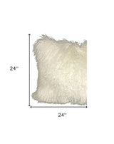 24" Creamy Genuine Tibetan Lamb Fur Pillow With Microsuede Backing - Homeroots - Flyclothing LLC