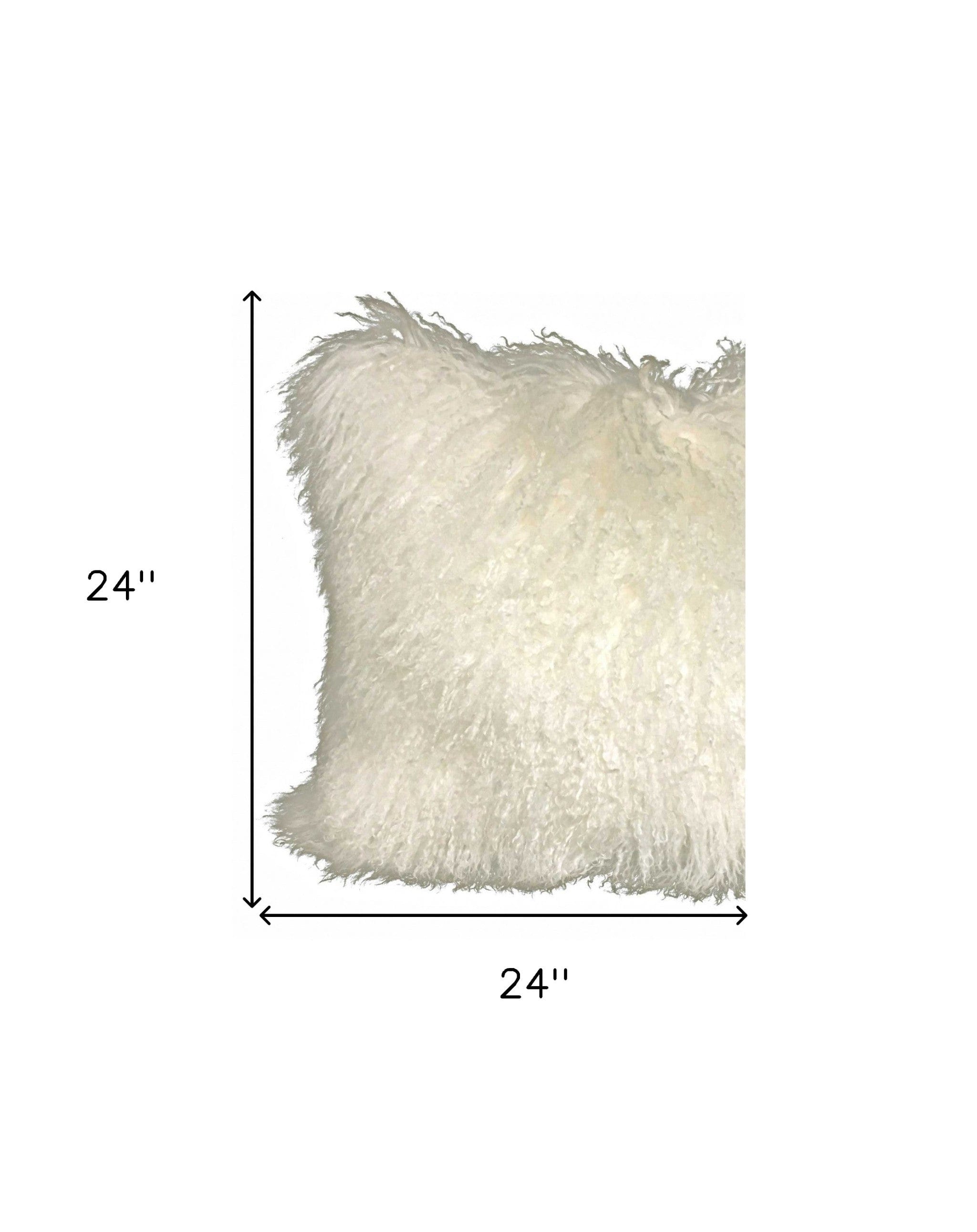 24" Creamy Genuine Tibetan Lamb Fur Pillow With Microsuede Backing - Homeroots - Flyclothing LLC
