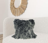24" Black Genuine Tibetan Lamb Fur Pillow With Microsuede Backing - Homeroots