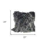 24" Black Genuine Tibetan Lamb Fur Pillow With Microsuede Backing - Homeroots - Flyclothing LLC