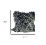 24" Black Genuine Tibetan Lamb Fur Pillow With Microsuede Backing - Homeroots - Flyclothing LLC