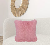 24" Pink Genuine Tibetan Lamb Fur Pillow With Microsuede Backing - Homeroots