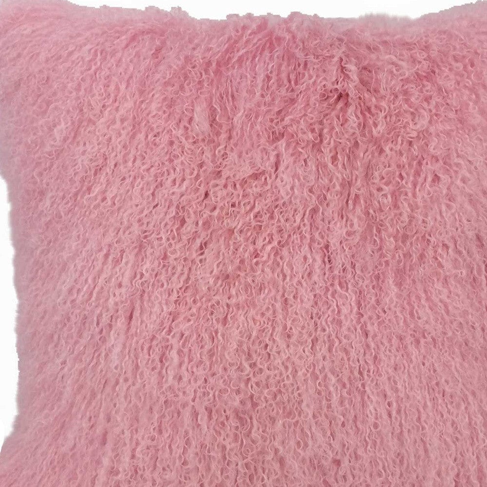 24" Pink Genuine Tibetan Lamb Fur Pillow With Microsuede Backing - Homeroots - Flyclothing LLC