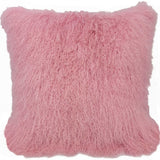 24" Pink Genuine Tibetan Lamb Fur Pillow With Microsuede Backing - Homeroots