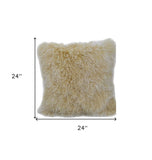 24" Gold Genuine Tibetan Lamb Fur Pillow With Microsuede Backing - Homeroots