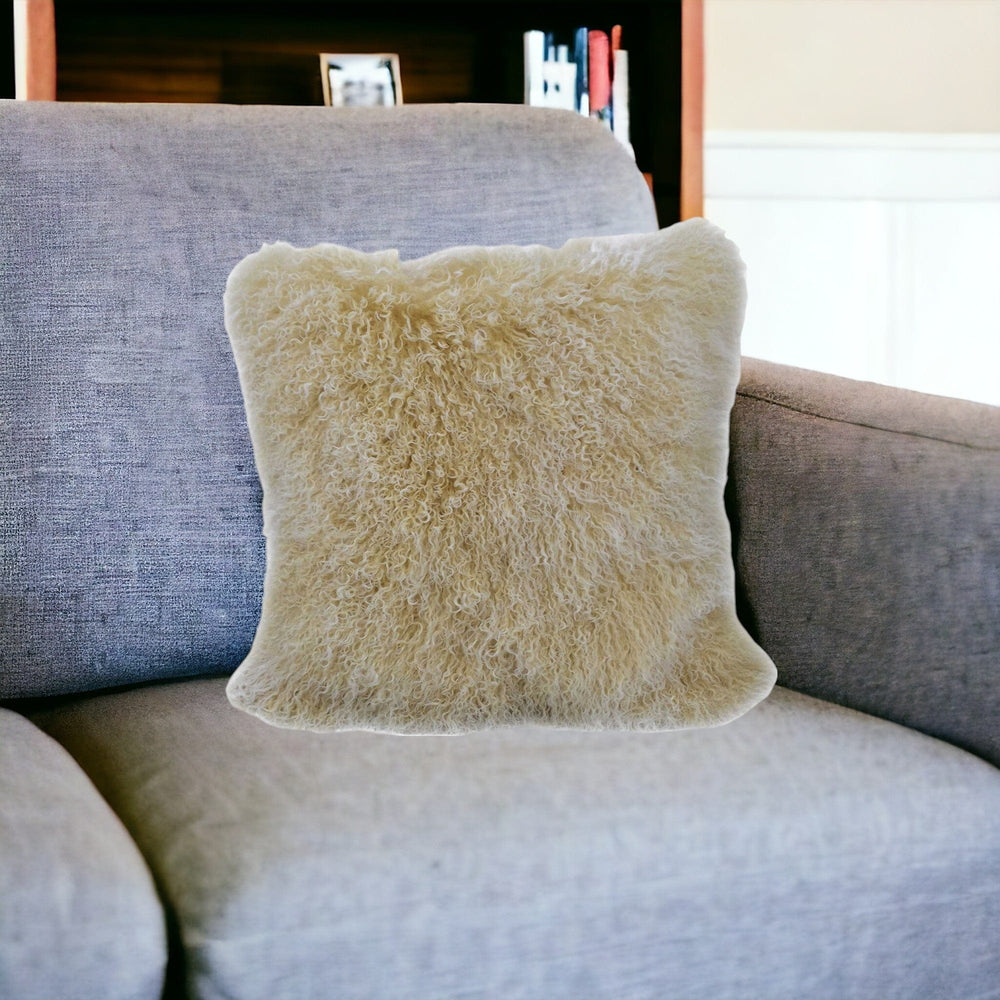 24" Gold Genuine Tibetan Lamb Fur Pillow With Microsuede Backing - Homeroots