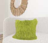 24" Lime Green Genuine Tibetan Lamb Fur Pillow With Microsuede Backing - Homeroots