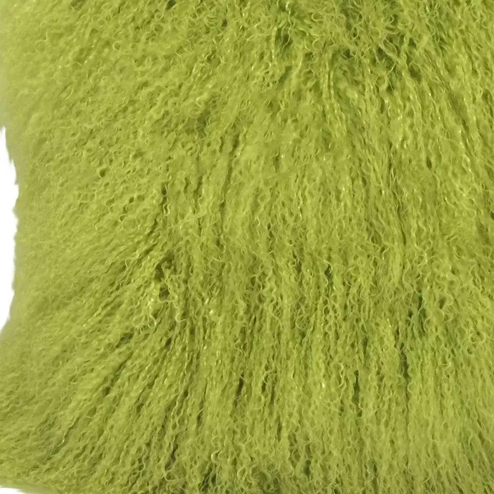 24" Lime Green Genuine Tibetan Lamb Fur Pillow With Microsuede Backing - Homeroots - Flyclothing LLC