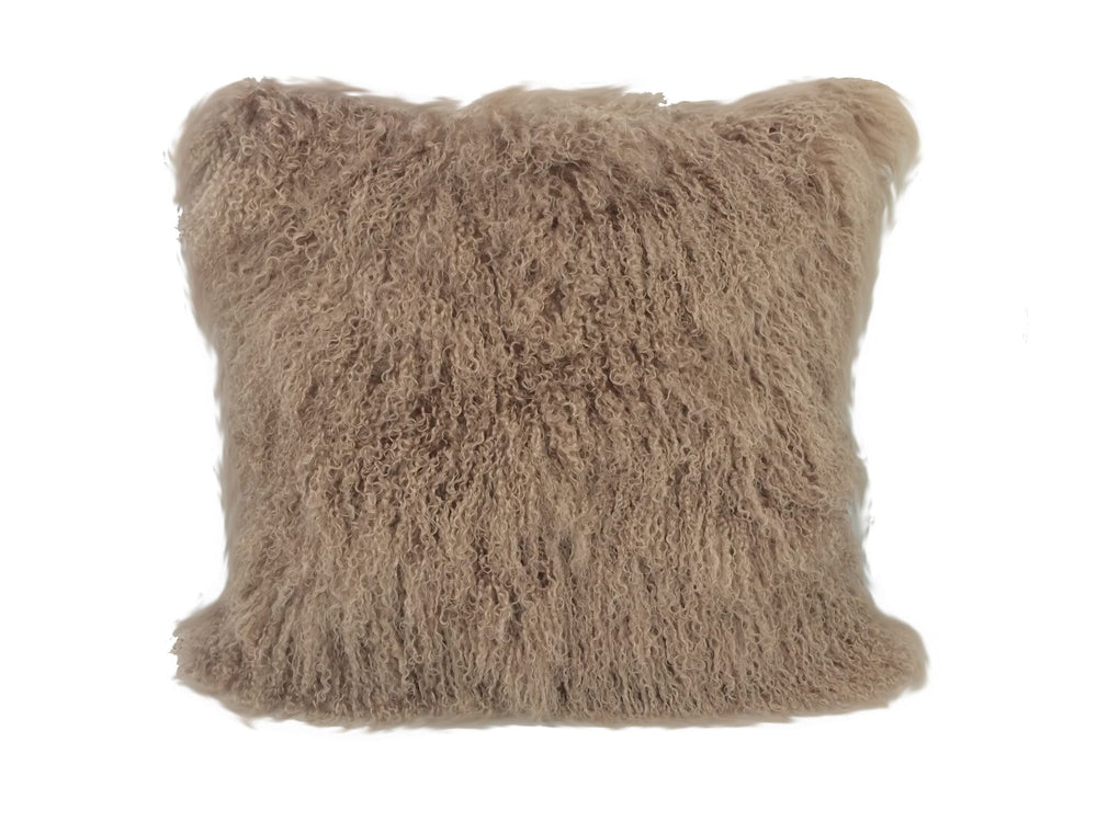 24" Beige Genuine Tibetan Lamb Fur Pillow With Microsuede Backing - Homeroots