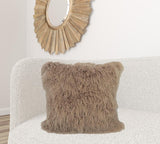 24" Beige Genuine Tibetan Lamb Fur Pillow With Microsuede Backing - Homeroots