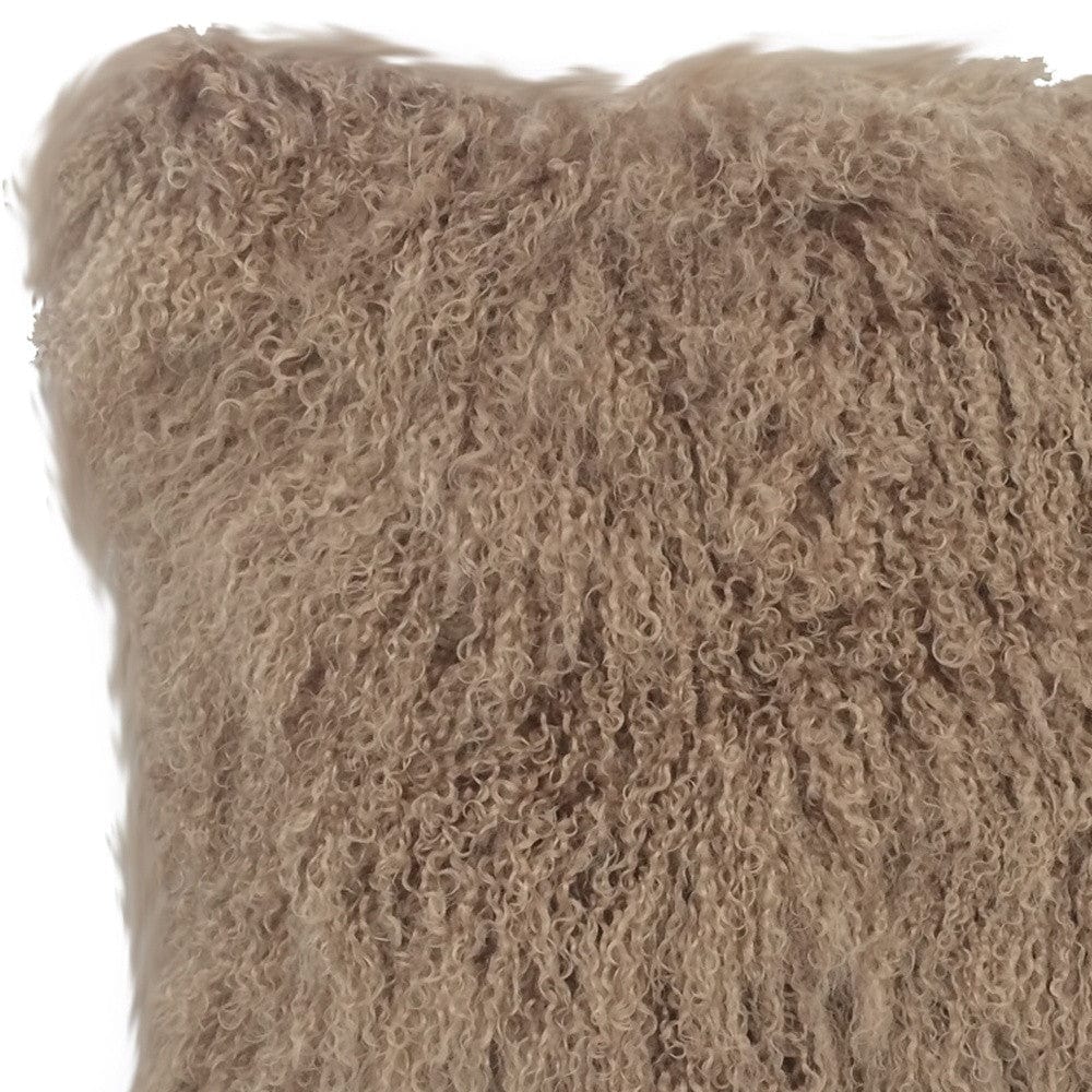 24" Beige Genuine Tibetan Lamb Fur Pillow With Microsuede Backing - Homeroots - Flyclothing LLC