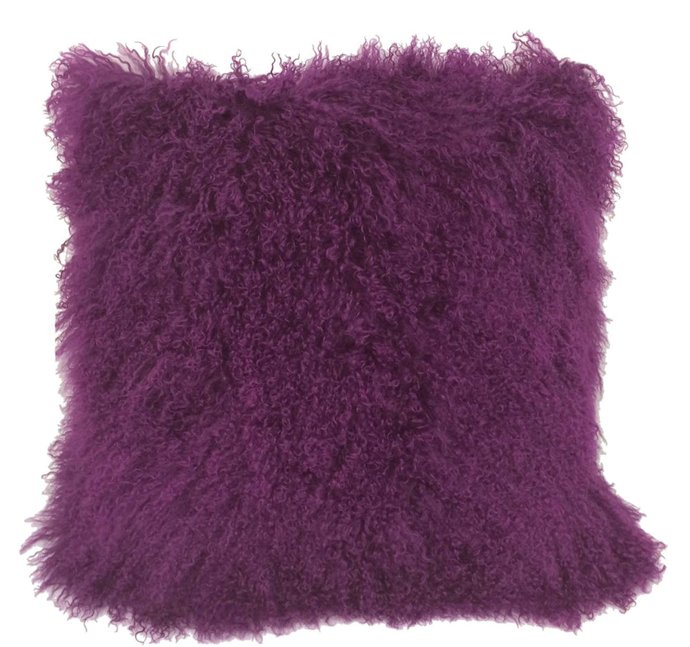 24" Purple Genuine Tibetan Lamb Fur Pillow With Microsuede Backing - Homeroots