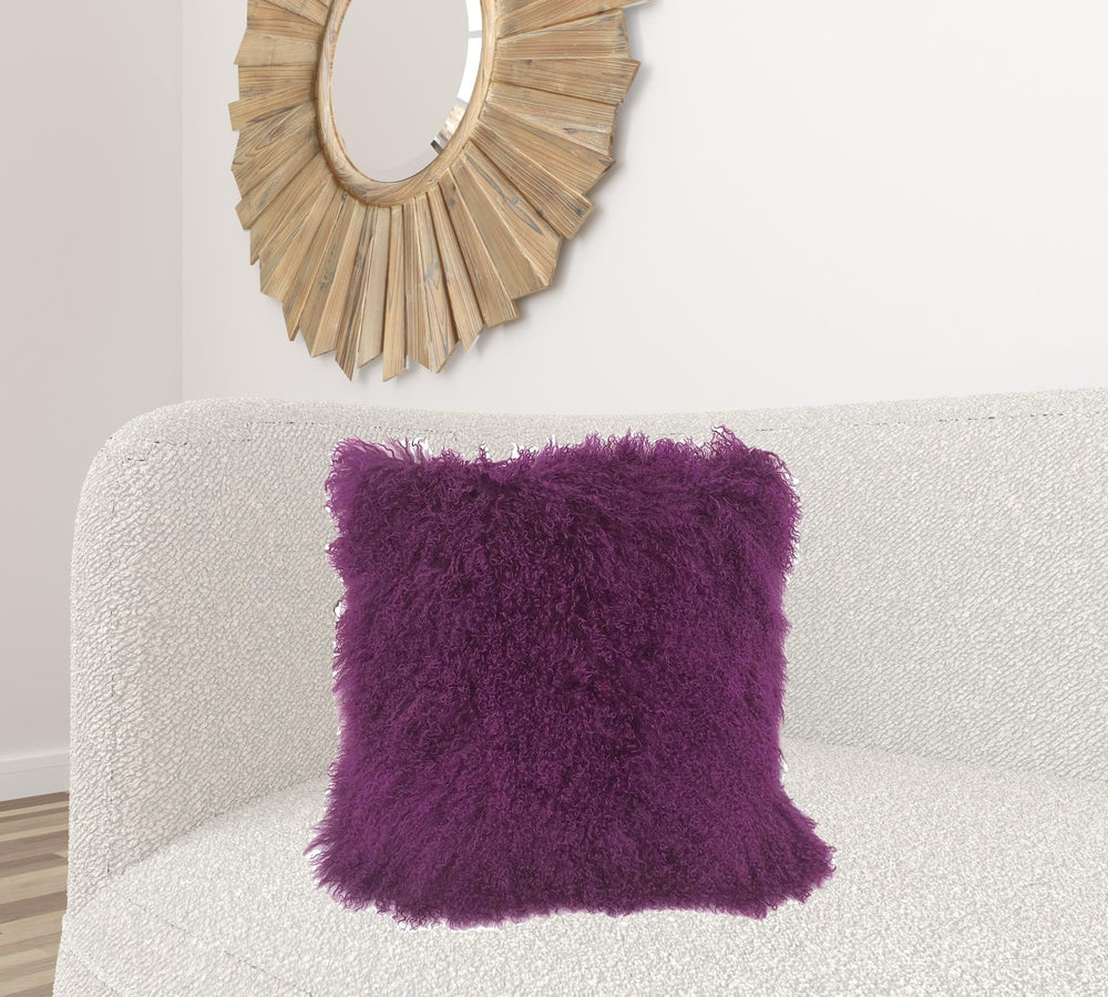 24" Purple Genuine Tibetan Lamb Fur Pillow With Microsuede Backing - Homeroots - Flyclothing LLC