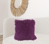 24" Purple Genuine Tibetan Lamb Fur Pillow With Microsuede Backing - Homeroots
