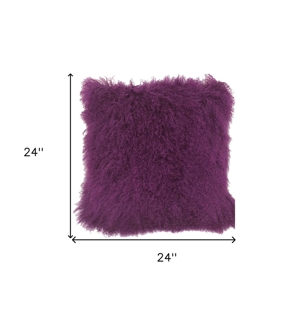 24" Purple Genuine Tibetan Lamb Fur Pillow With Microsuede Backing - Homeroots - Flyclothing LLC