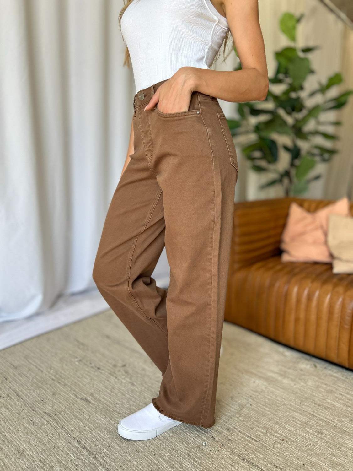 RFM Full Size High Rise Garment Dye Wide Leg Jeans - Trendsi - Flyclothing LLC