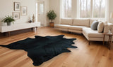 6' X 7' Black Cowhide Handmade Area Rug - Homeroots