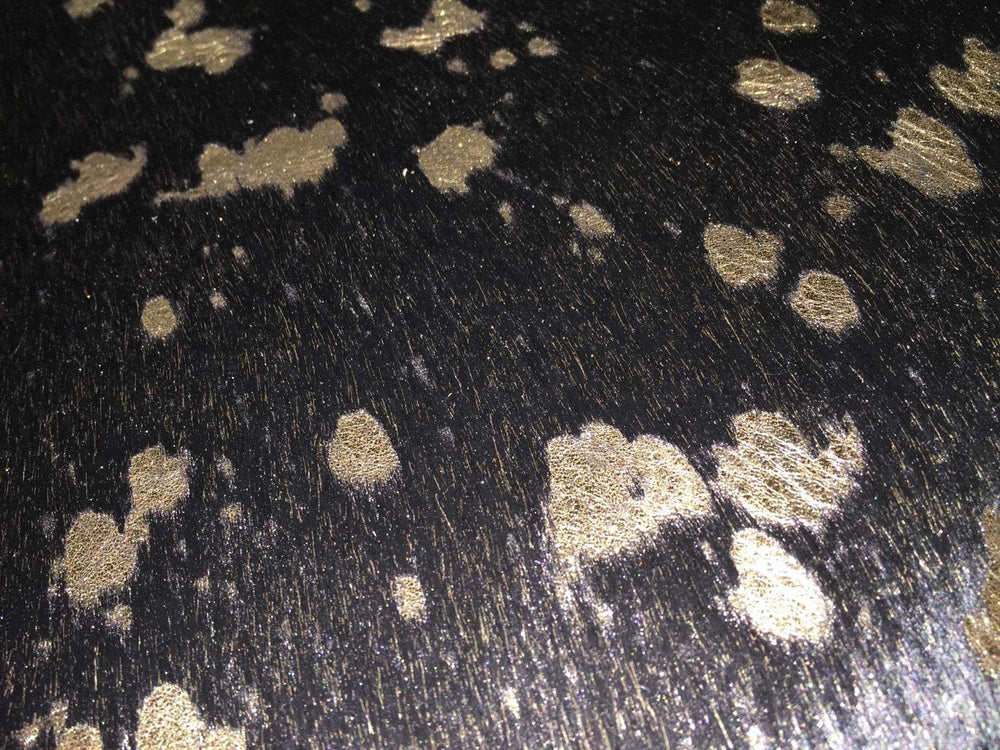6 Ft Gold Devore On Black Stenciled Cowhide Rug - Homeroots - Flyclothing LLC