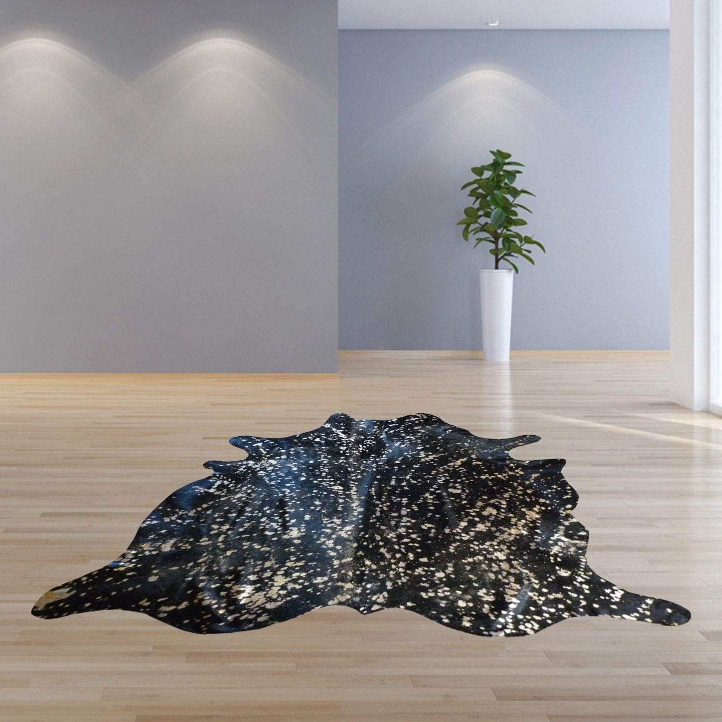 6 Ft Gold Devore On Black Stenciled Cowhide Rug - Homeroots - Flyclothing LLC