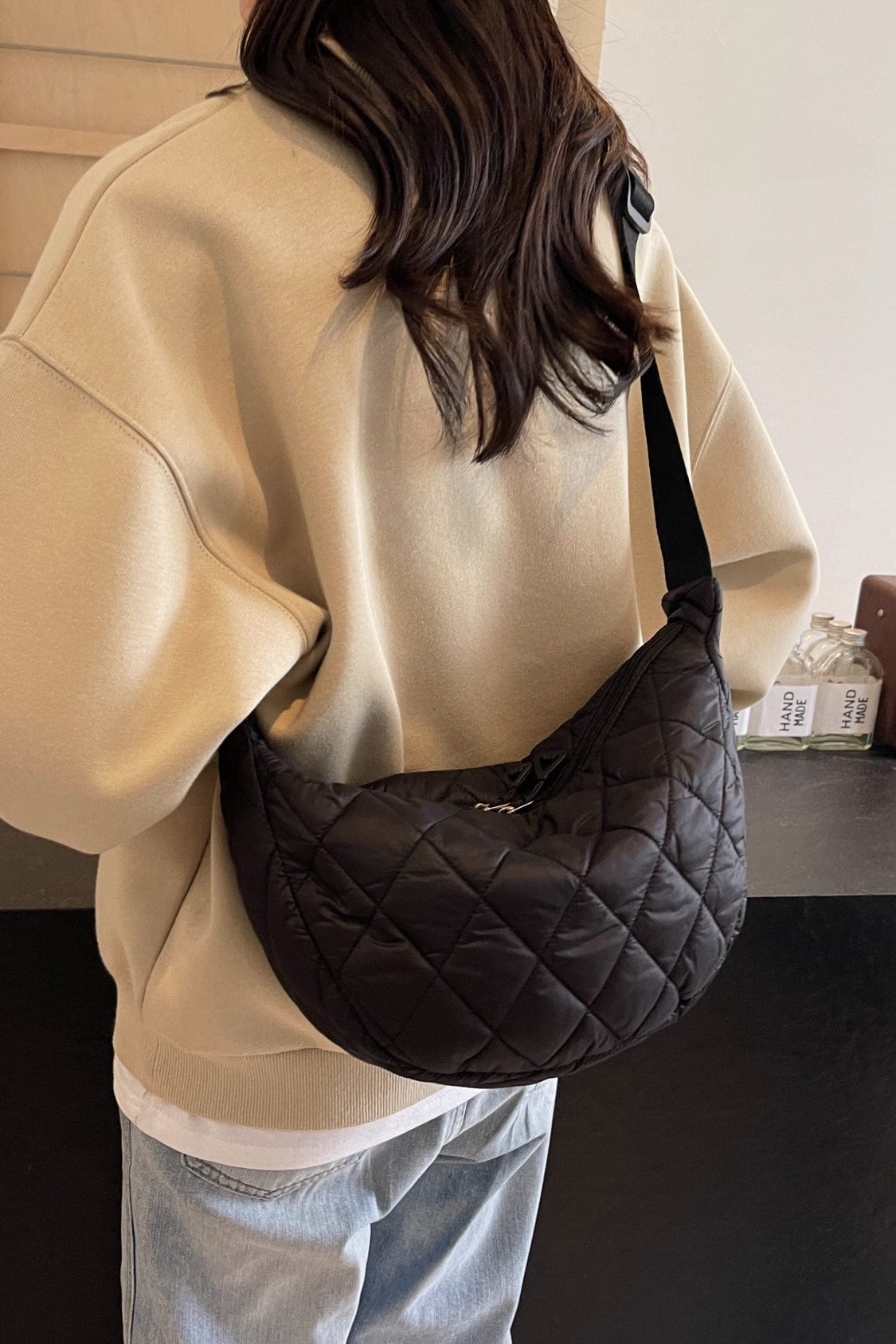 Quilted Adjustable Strap Crossbody Bag - Trendsi