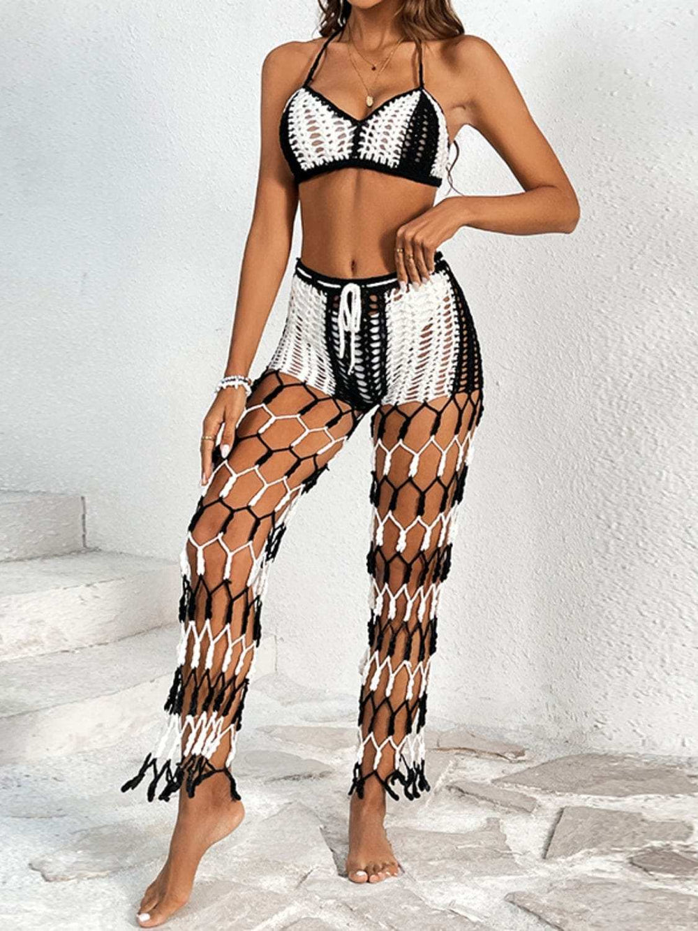Cutout Halter Neck Top and Pants Two-Piece Swim Set - Trendsi - Flyclothing LLC